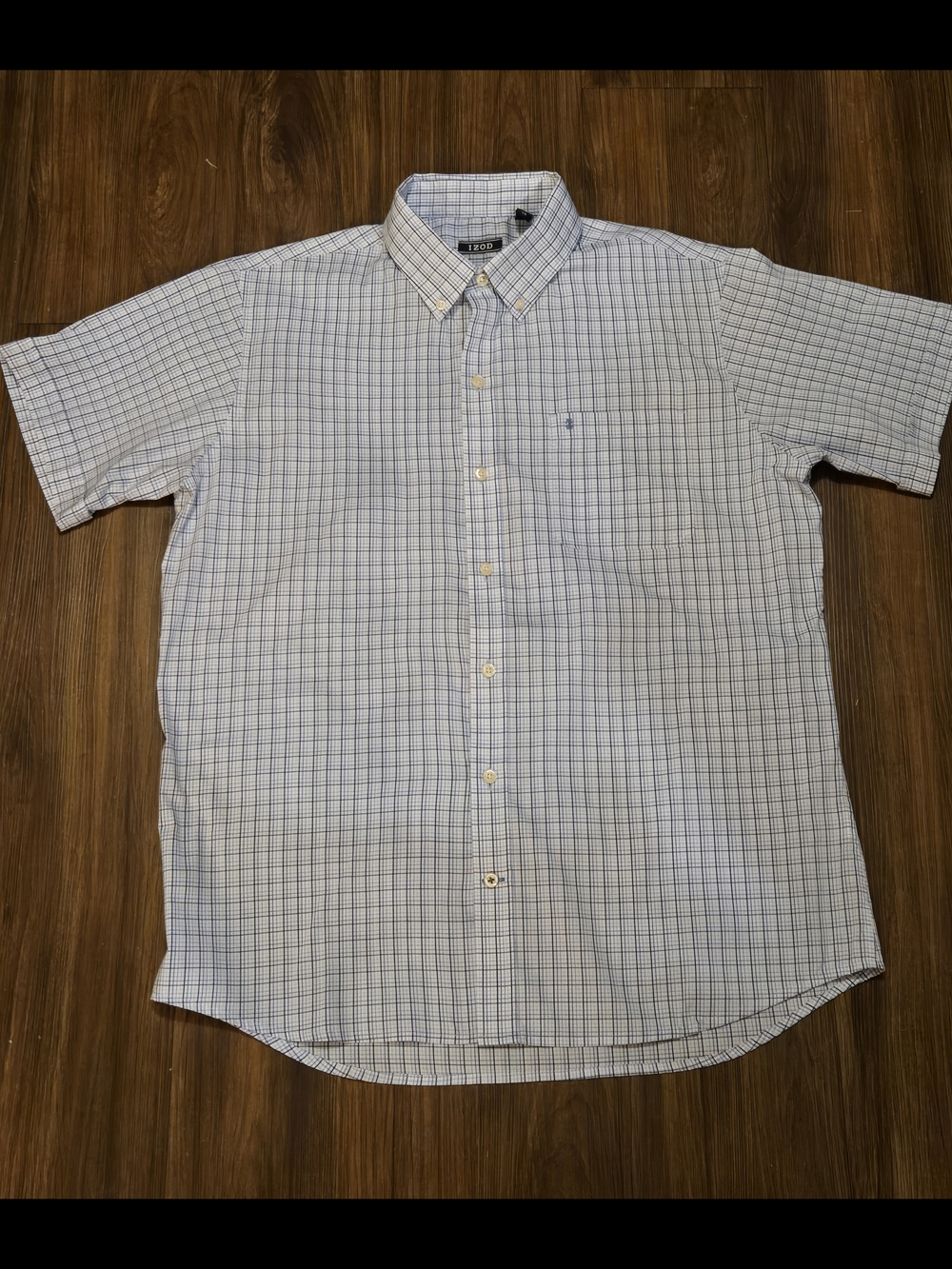 Izod Men’s Short-Sleeve Button-Down Shirt - White with Blue Grid